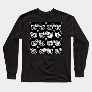 Folkloristic pattern with birds, scandinavian style Long Sleeve T-Shirt